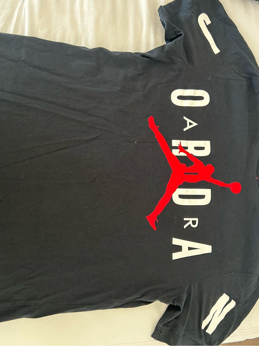 Jordan Black Short-Sleeve Tee with Red Jumpman and White Lettering